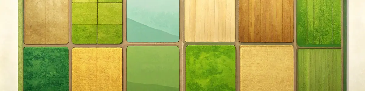 一枚の田がいくつもの区画に分かれているところを真上から見た絵